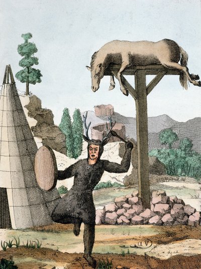 En sibirisk tartar-shaman og gravplads, ca. 1811 af French School
