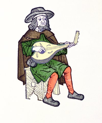 En trubadur, der spiller lut, fra det tidlige 13. århundredes chantifable Aucassin et Nicolette af French School