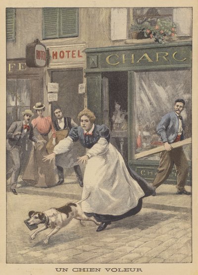 En hundetyv (farve litho) af French School
