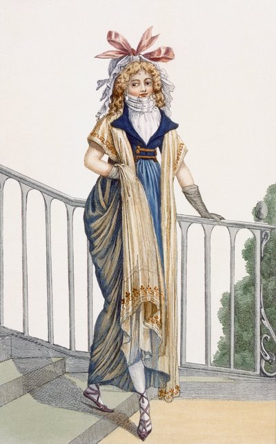 En gåkjole i landlig stil, illustration fra Journal des Dames et des Modes, 1797 af French School
