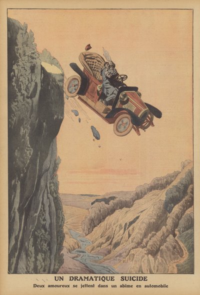 Et dramatisk selvmord i Californien (farve litho) af French School