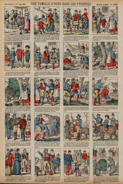 En familie af bjørne i Pyrenæerne (farvet gravering) af French School