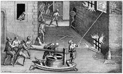 En brandpumpe i begyndelsen af det 17. århundrede, efter Solomon de Caux (Solomon de Caus) af French School