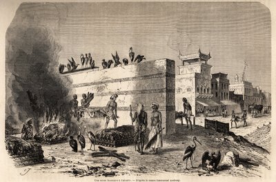 En begravelsesscene i Calcutta af French School