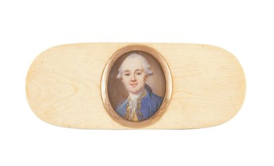 En gentleman, der siges at være Sir Robert Ainslie, Bt., anbragt i låget på en æske (akvarel på elfenben) af French School