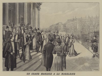 Et storslået bryllup i La Madeleine-kirken, Paris (litho) af French School