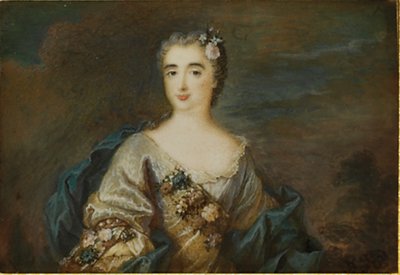 En dame ved navn Louise-Jeanne de Durfot, Duchesse de Mazarin et de la Meilleraye, ca. 1750 af French School
