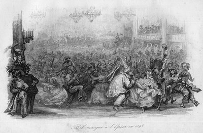 Et maskebal i Paris Opera i 1843. ("Le carnival"" sang af Marc-Antoine Madeleine Desaugiers) i "" - CHANS et CHANS POPULES DE LA FRANCE - 1843 - H.- L. DELLOYE, udgiver, LIBRAIRIE DE GARNIER. af French School