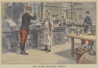 Et model militærkøkken (farve litho) af French School