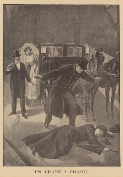 Et mord i Chatou, Paris (litho) af French School