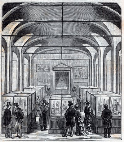 Et rum i Conservatoire de Arts et Metiers (Arts-et-Metiers) i det 19. århundrede - Indgravering i "" Videnskaber stillet til rådighed for alle - fysik og kemi"" af Alexis Clerc - Slutningen af det 19. århundrede. Privat samling. af French School
