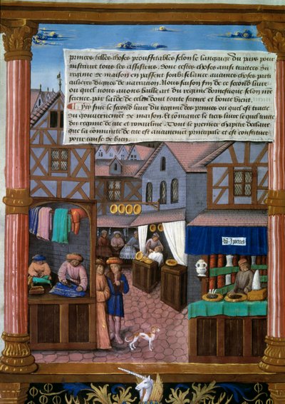 En rue de Paris med ekkopper i begyndelsen af ​​det 16. århundrede Manuskriptside taget fra "Livre du Gouvernement des Princes" "af Romain Gilles (16. århundrede) Paris, Bibliotheque de l