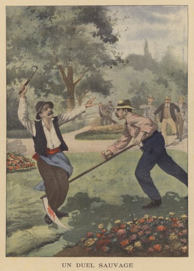 En vild duel (farvelitografi) af French School