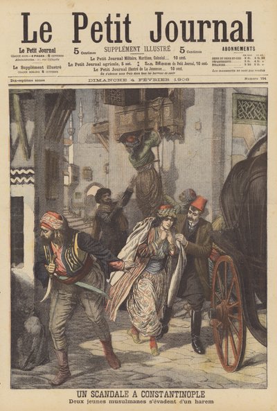 En skandale i Konstantinopel (farve litho) af French School