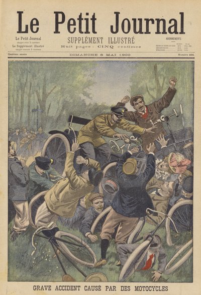 En alvorlig ulykke forårsaget af motorcykler (farve litho) af French School