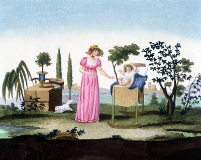 En ung mor med sin nyfødte. Arts deco. Ca. 1810. af French School