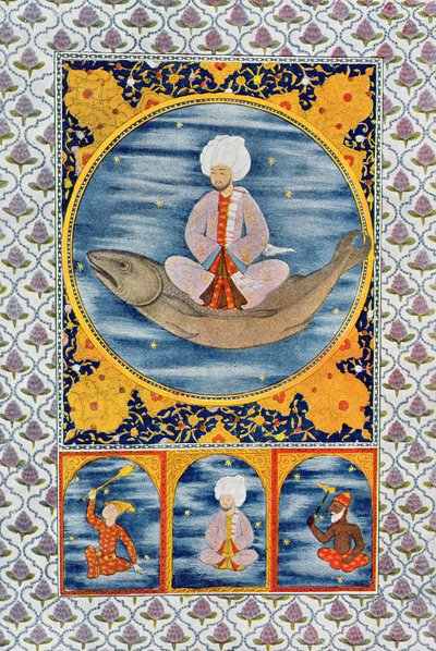 Abdallah of the Sea, illustration fra The Arabian Nights, 1895 (farvegravering) af French School