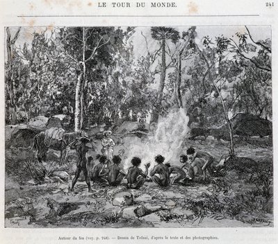 Aboriginer under opsyn af en nybygger, rundt om bålet - i "Tour du Monde"" af French School