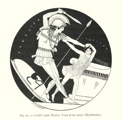 Achilleus dræber Troilus (litho) af French School