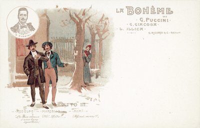 Tredje akt, La Boheme (farve litho) af French School