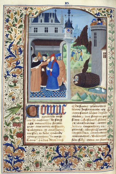 Tilføje. 11696, f.136v Boccaccio observerer tortur, fra 