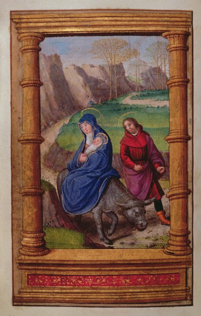 Tilføj 35214 f.72v Flight into Egypt, from a Book of Hours, Paris af French School