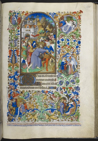 Tilføj Ms 18850 f.235r, Hours of the Passion [Sext], Kristus bærer korset, fra Book of Hours (The Bedford Hours) c.1410-30 (blæk, farve og guld på vellum) af French School