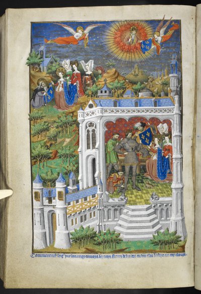 Tilføj Ms 18850 f.288v, Legend of the Fleurs de Lys, fra Book of Hours (The Bedford Hours) c.1410-30 (blæk, farve og guld på vellum) af French School