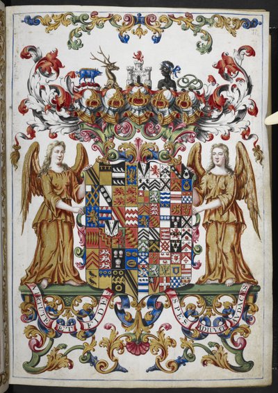 Tilføj Ms 18850 f.s008r Coat of Hours fra Book of Hours (The Bedford Hours) c.1410-30 (blæk, farve og guld på vellum) af French School