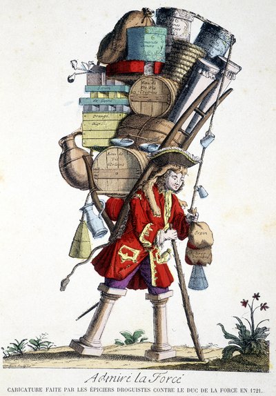 Beundre kraft. Tegneserie lavet af læger mod Duke of Force i 1721. af French School