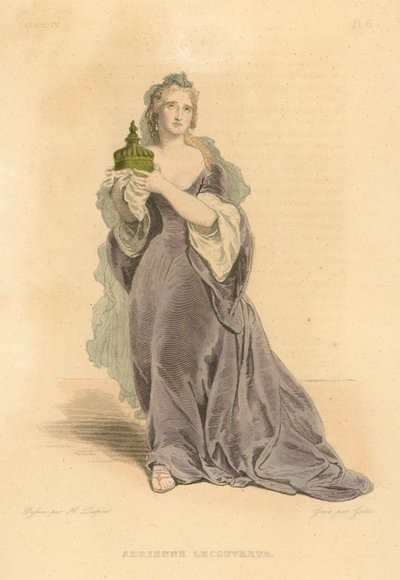 Adrienne Lecouvreur (farvet gravering) af French School