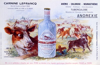 Annonce for Carnine Lefrancq, offentliggjort i det medicinske magasin Chanteclair, begyndelsen af det tyvende århundrede af French School
