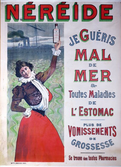 Annonce for Nereide-medicin mod søsyge, ca. 1900 af French School
