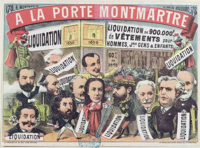 Annonce for et tøjudsalg i stormagasinet La Porte Montmartre i Paris, ca. 1880 af French School