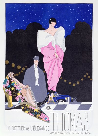 Annonce for støvlemageren Thomas fra modemagasinet Art-Gout-Beaute, 1924 af French School