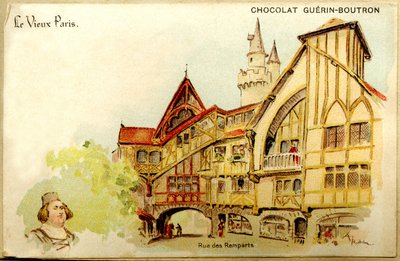 Advertising Chromolithography of chocolates Guerin Boutron, The Old Paris, Rue des Rempartsdani af French School