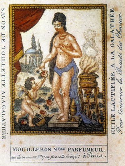 Reklameetiket for galathy lactified oil "til at bevare hårets skønhed" Parfumer Mouilleron af French School