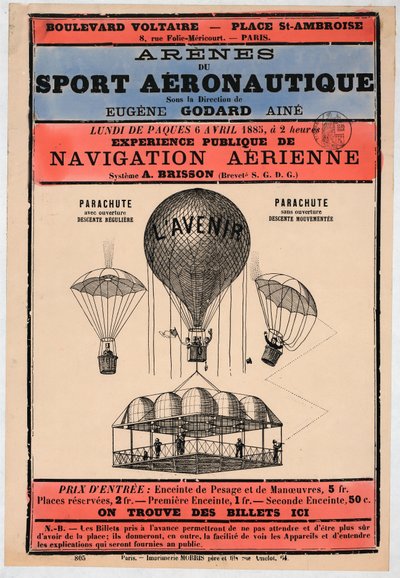 Luftfartsudstilling, der afholdes i Paris i 1885 under ledelse af Eugene Godard, pb. 1885 (farvelitografi) af French School