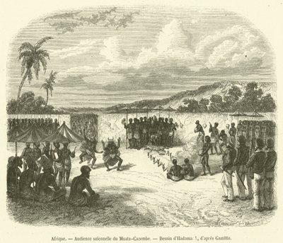 Afrika, højtidelig publikum af Muata-Cazembe (gravering) af French School