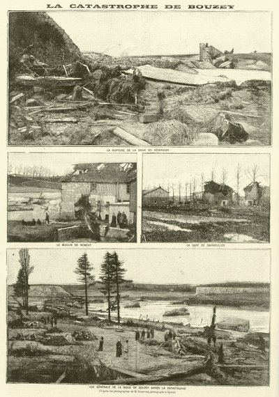 Efterdønningerne af Bouzey-oversvømmelsen, Frankrig (gravering) af French School