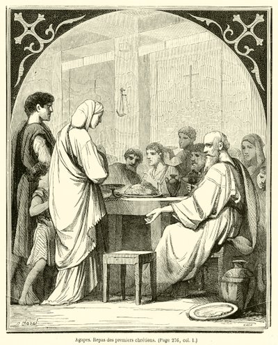 Agapes, de første kristnes måltid (gravering) af French School