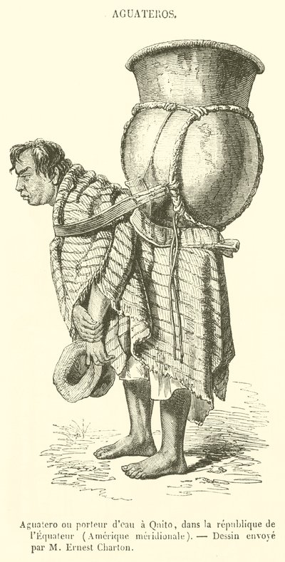 Aguatero eller Water Carrier i Qnito, Republikken Ecuador, Sydamerika (gravering) af French School
