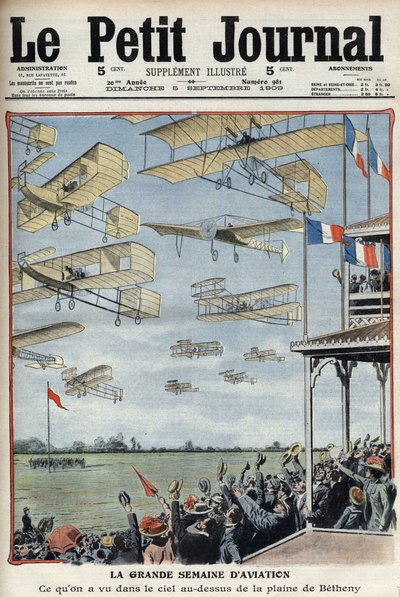 Airshow afholdt i Betheny, Frankrig, illustration fra den franske avis Le Petit Journal - Meeting d