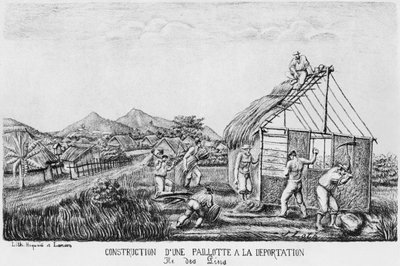 Album af Isle of Pines, opførelse af en halmhytte af de deporterede, 1878-79 af French School