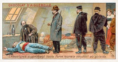 Alkoholisme undertrykker al moralsk styrke og fører til selvmord (chromolitho) af French School
