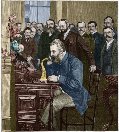 Alexander Graham Bell (1847-1922) indviede langdistancelinjen New York-Chicago den 18. oktober af French School