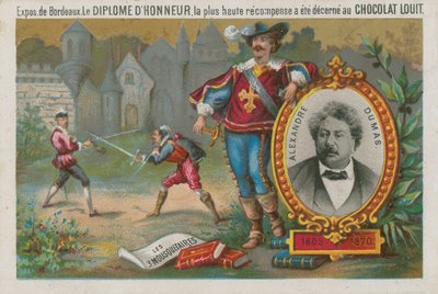 Alexandre Dumas og en scene fra De tre musketerer af French School