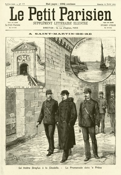 Alfred Dreyfus i fængslet i Saint-Martin-de-Re, Frankrig (gravering) af French School