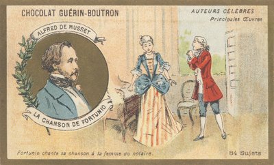 Alfred de Musset (1810-1857), fransk forfatter fra den romantiske periode, forfatter til "Chanson de Fortunio", poesi (1852) af French School