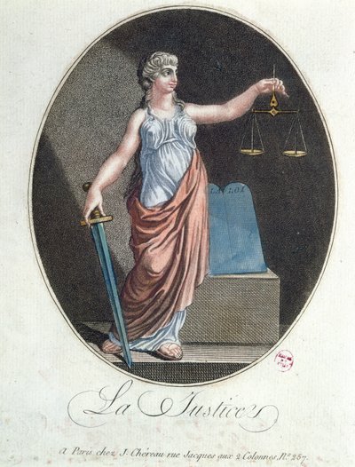 Allegory of Justice, udgivet af J. Chereau, Paris, 1792 af French School